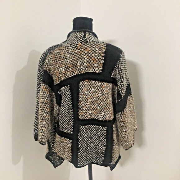 CHICO'S Open 3/4 Sleeve Fringe Patchwork Cardigan Faux Leather Trim Sz 0 or S - Picture 4 of 8